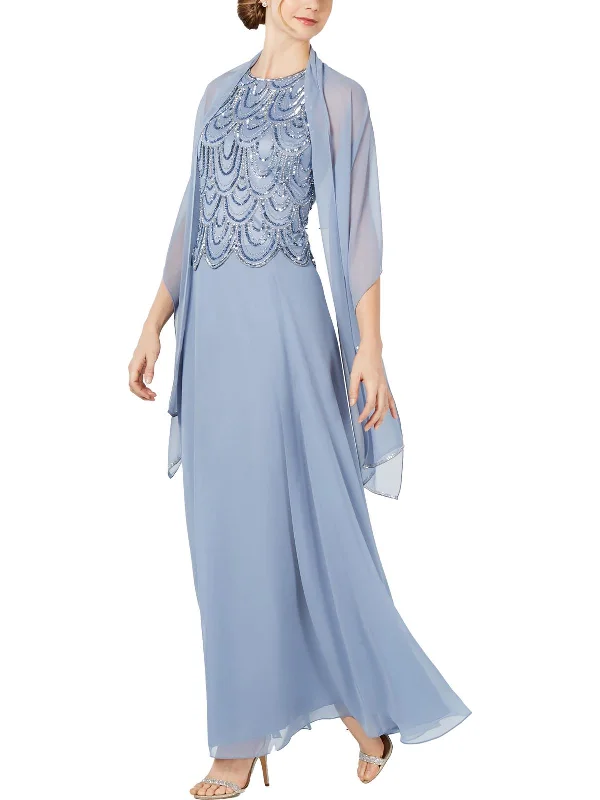 Womens Embellished Popover Evening Dress