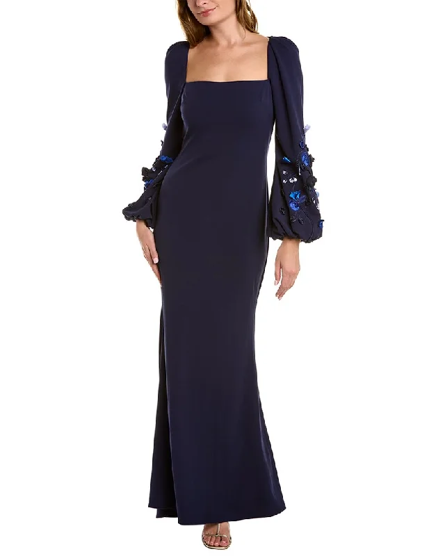 Badgley Mischka 3D Floral Sleeve Gown