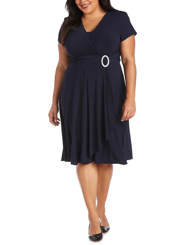 Plus Womens Matte Jersey Short Sleeves Cocktail Dress