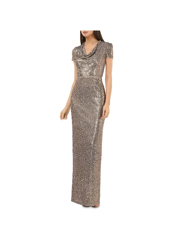 Womens Sequined Cowl Neck Evening Dress