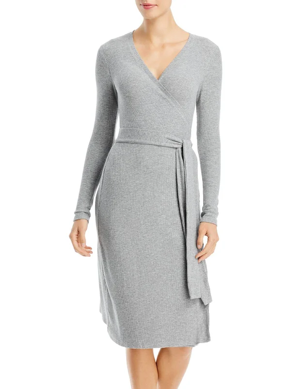 Womens Ribbed Heathered Wrap Dress