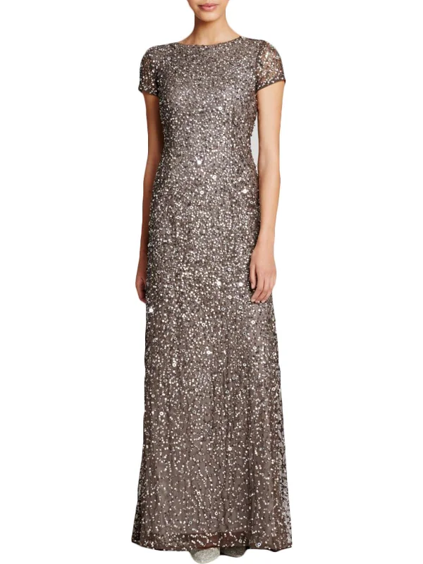 Womens Sequined V-Back Evening Dress