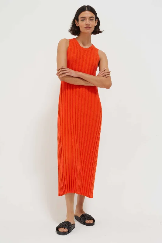 Orange-Gloss Cotton-Cashmere Dress