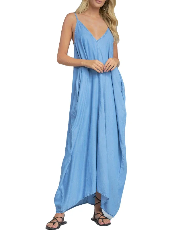 Spag Womens Chambray Sleeveless Maxi Dress