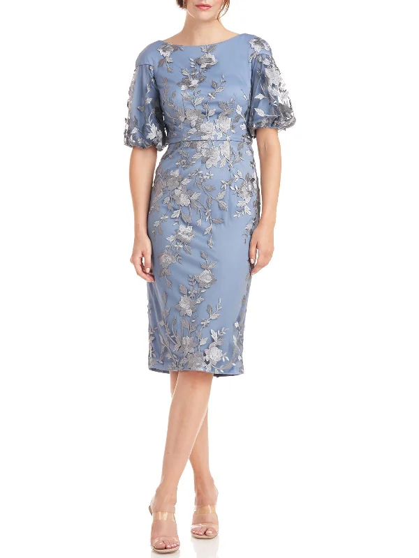 Womens Embroidered Midi Cocktail and Party Dress