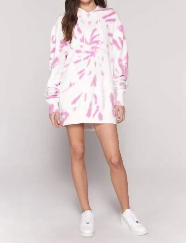 Tie Dye Hoodie Dress in Pink