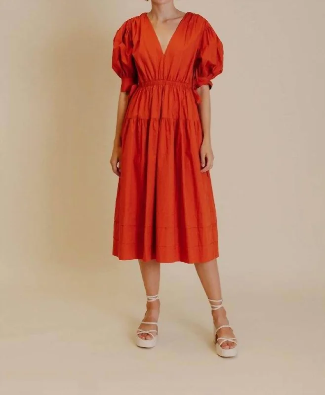 Sarah Poplin Dress in Terracotta