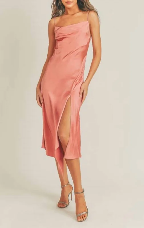 Satin Slip Dress in Coral