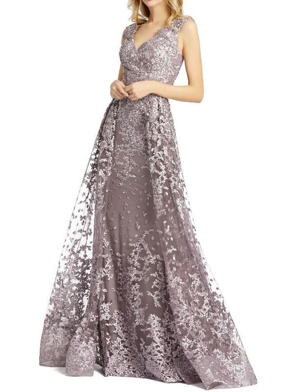 Womens Floral Lace Evening Dress