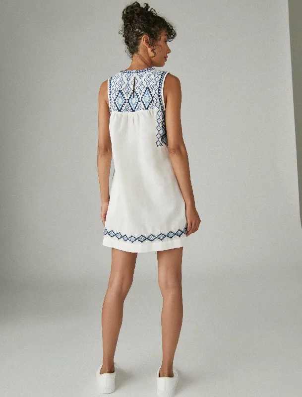 Lucky Brand Womens Embroidered Sleeveless Dress