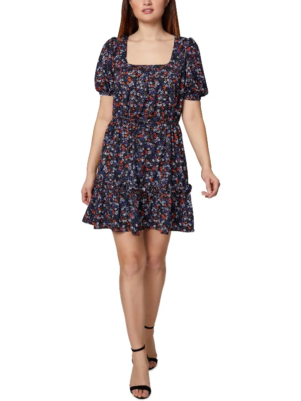 Womens Floral Print Knee Length Fit & Flare Dress