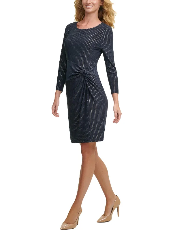 Womens Metallic Pinstripe Sheath Dress