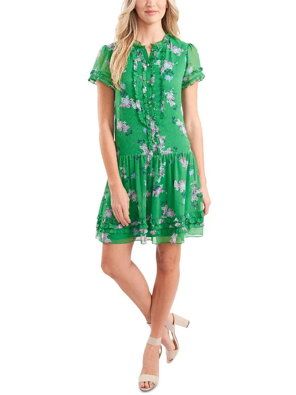 Womens Chiffon Floral Shift Dress