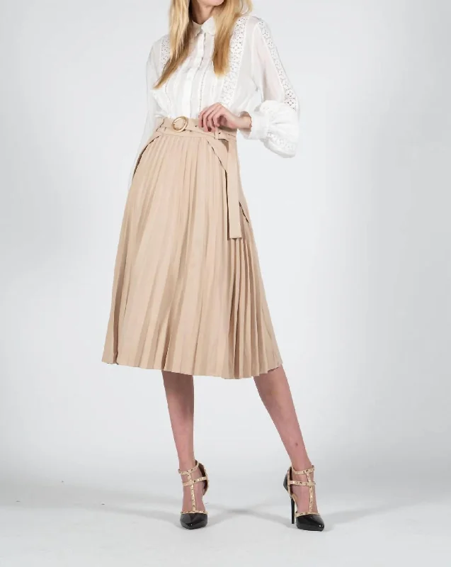 Front Pleat Skirt in Beige