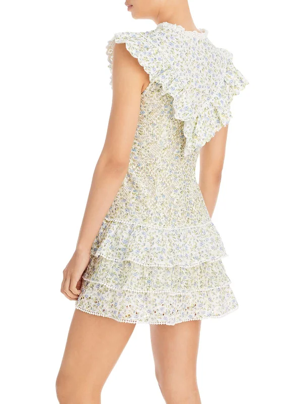 Womens Lace Cascade Ruffle Mini Dress