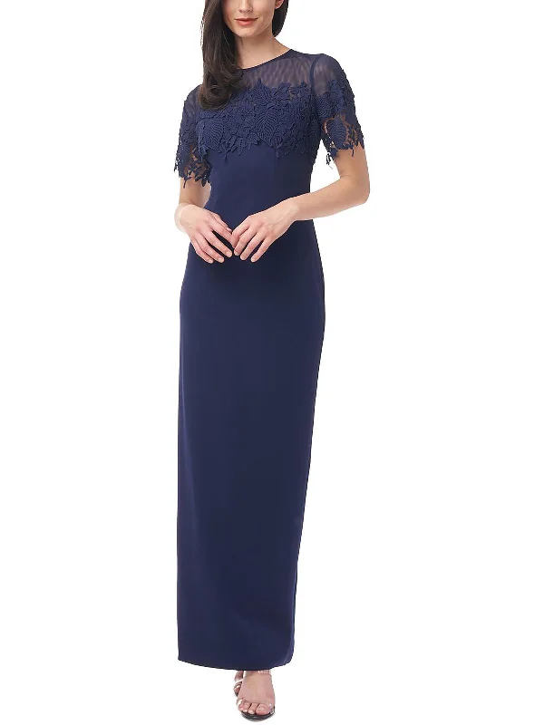 Womens Embroidered Illusion Evening Dress