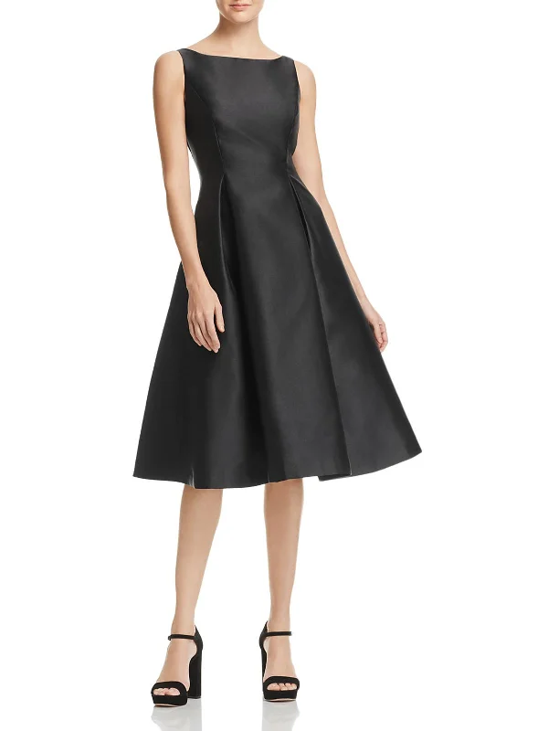 Womens Satin Pleated Semi-Formal Dress