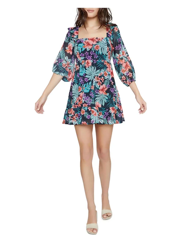 Beach Wonderland Womens Chiffon Floral Fit & Flare Dress