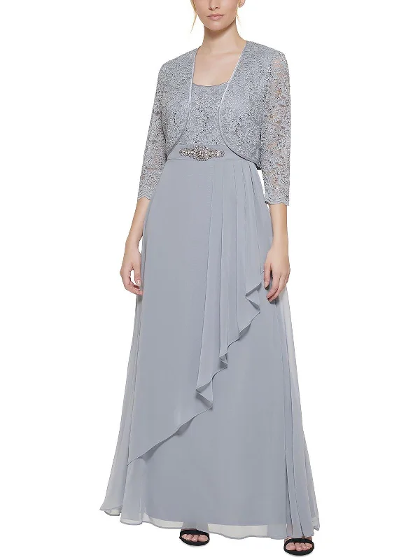 Womens Lace Embellished Evening Dress