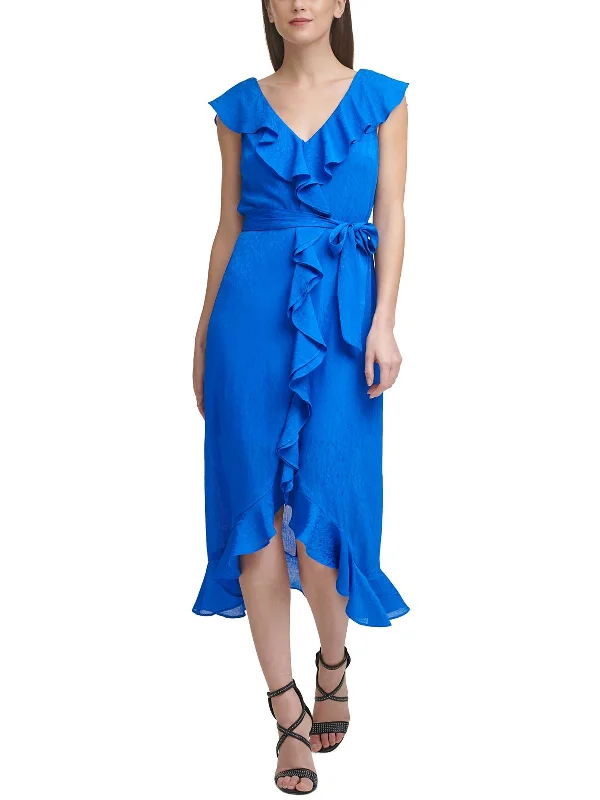 Womens Chiffon Ruffled Midi Dress