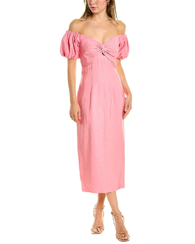 ML Monique Lhuillier Off-Shoulder Midi Dress