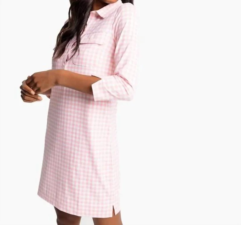 Jessica Gingham Performance Dress in Quartz Pink