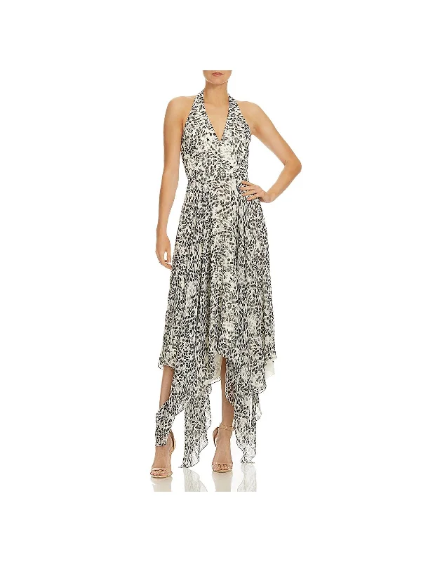 Womens Metallic Animal Print Halter Dress