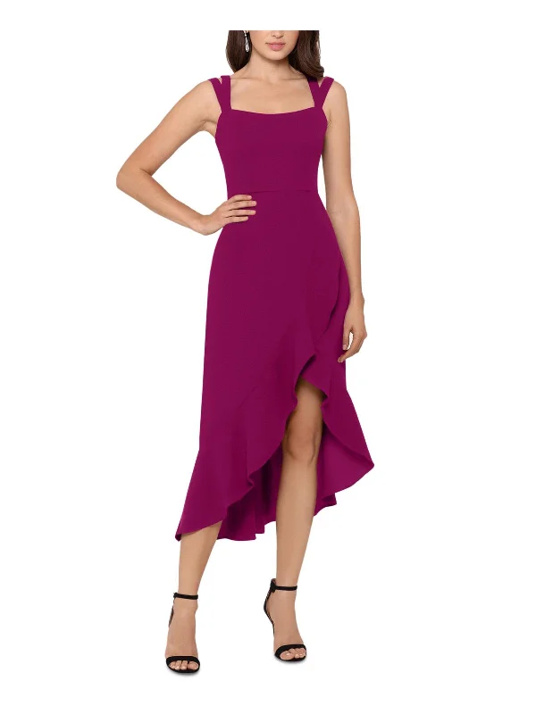 Womens Flounce Double Strap Midi Dress