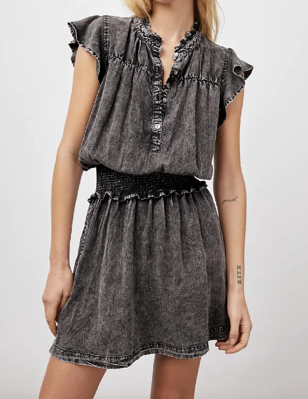 Amina Dress in Black Acid Wash