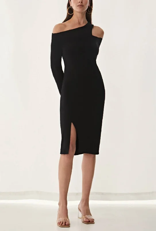 Asymmetrical Cutout Dress in Black