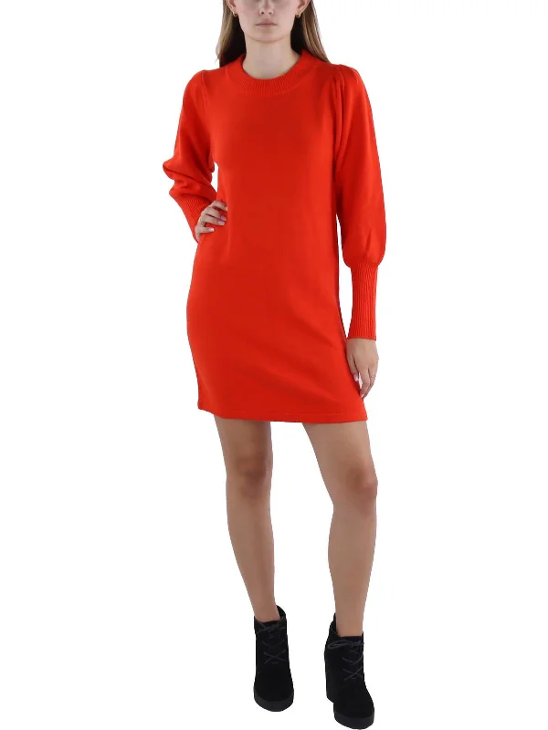 Womens Ribbed Trim Knee Length Sweaterdress