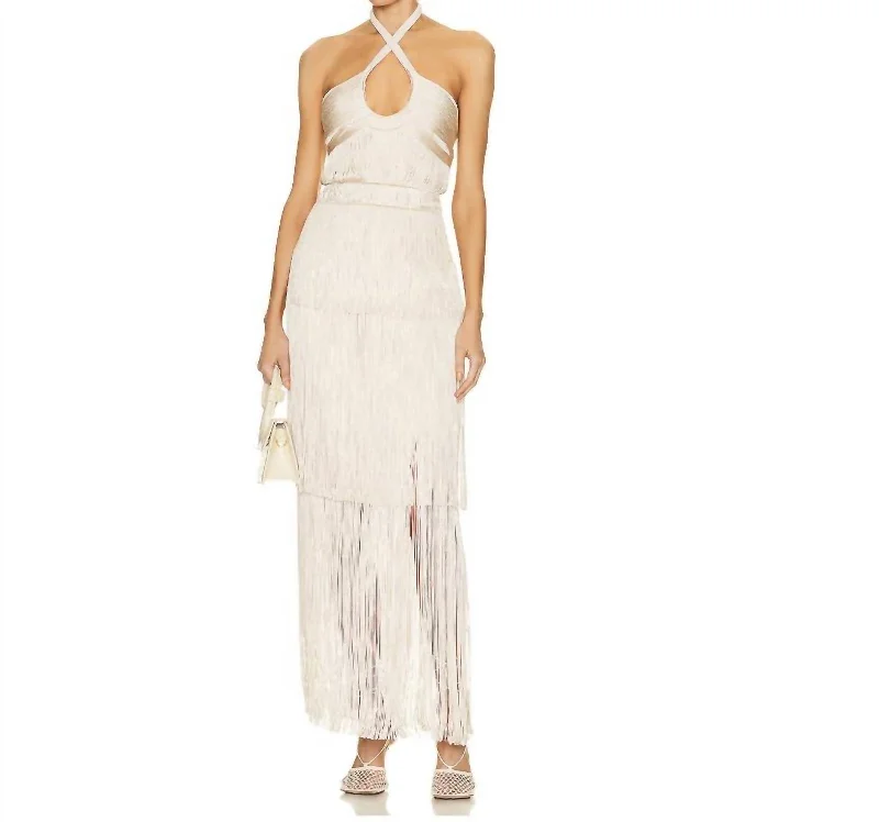 Baldwin Draped Fringe Dress in Champagne