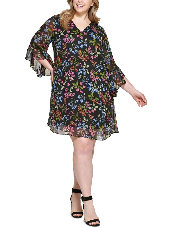 Plus Womens Printed Kee-Length Shift Dress