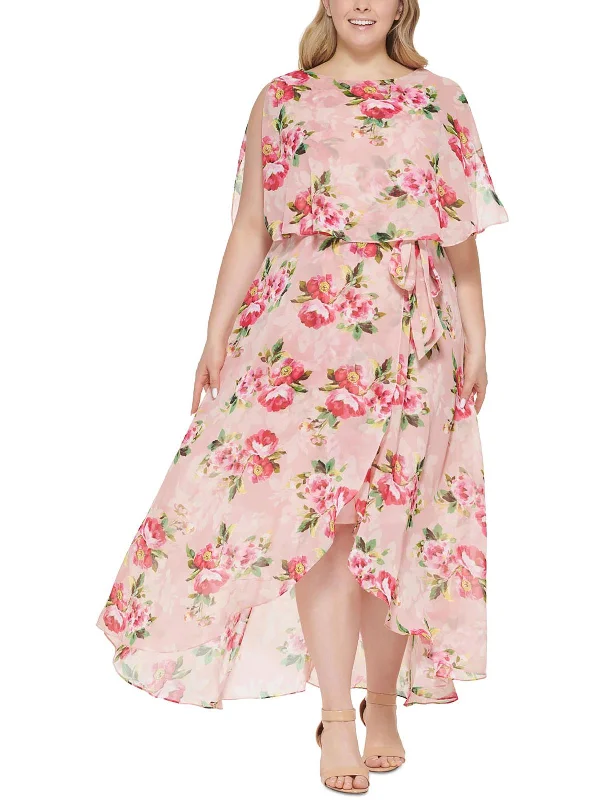 Plus Womens Floral Print Hi-Low Maxi Dress