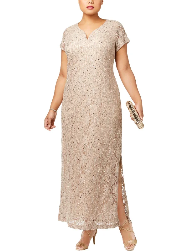 Plus Womens Lace Sequined Evening Dress