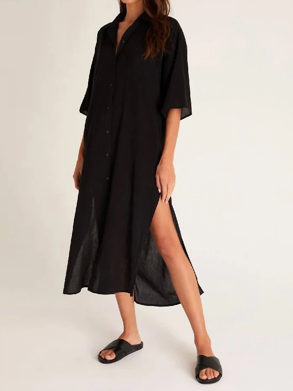 Lina Button Up Duster in Black