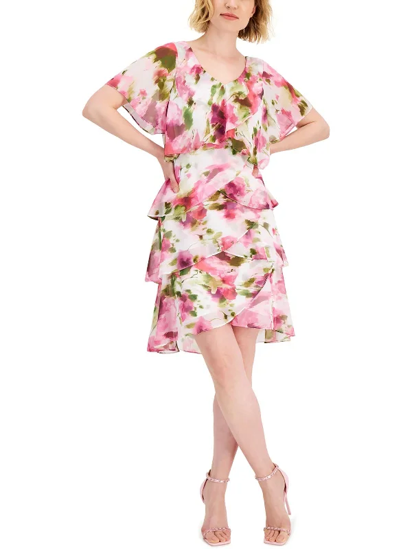 Womens Chiffon Floral Cocktail and Party Dress