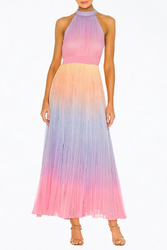 Emi Pleated Chiffon Maxi Dress in Multi