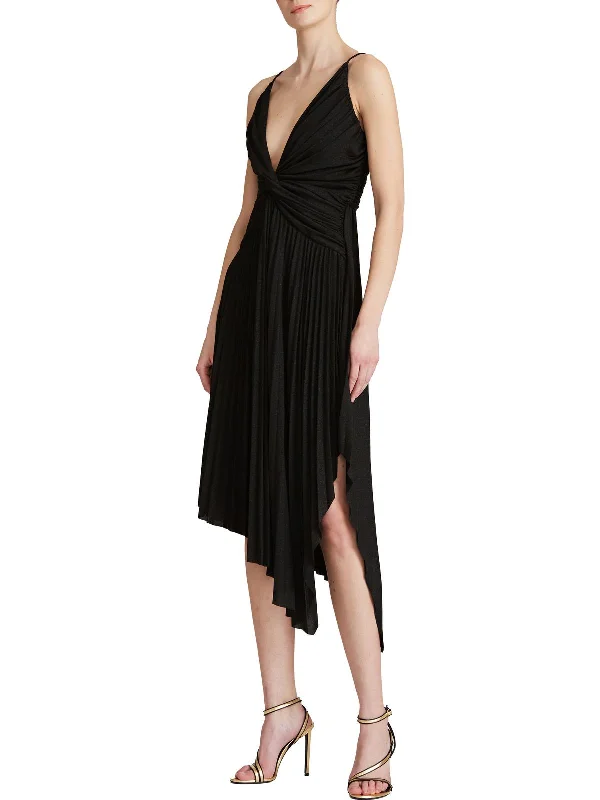 Womens Twist Front Pleated Evening Dress