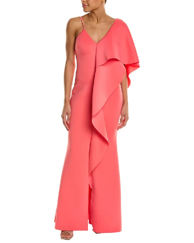 Badgley Mischka Scuba Ruffle Gown