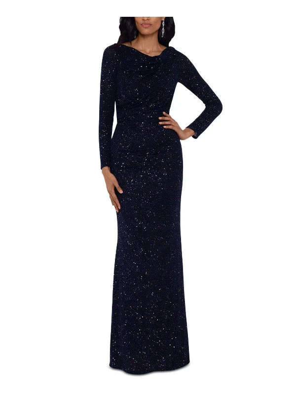 Womens Cowl Neck Metallic Formal Dress