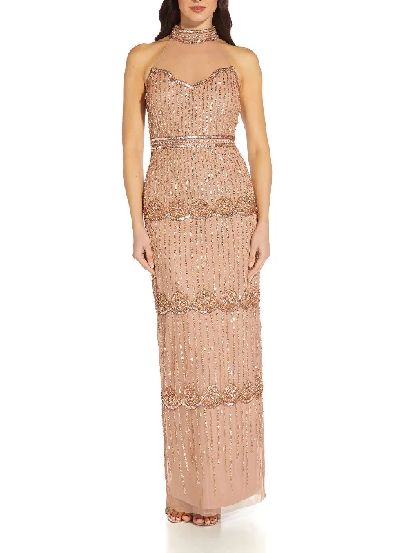 Womens Beaded Column Evening Dress