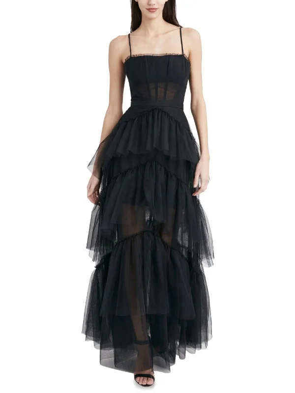 Womens Gown Ruffle Evening Dress