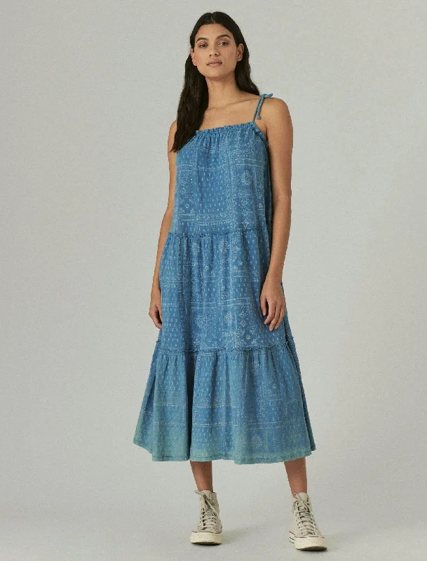 Lucky Brand Womens Tiered Cami Maxi Dress