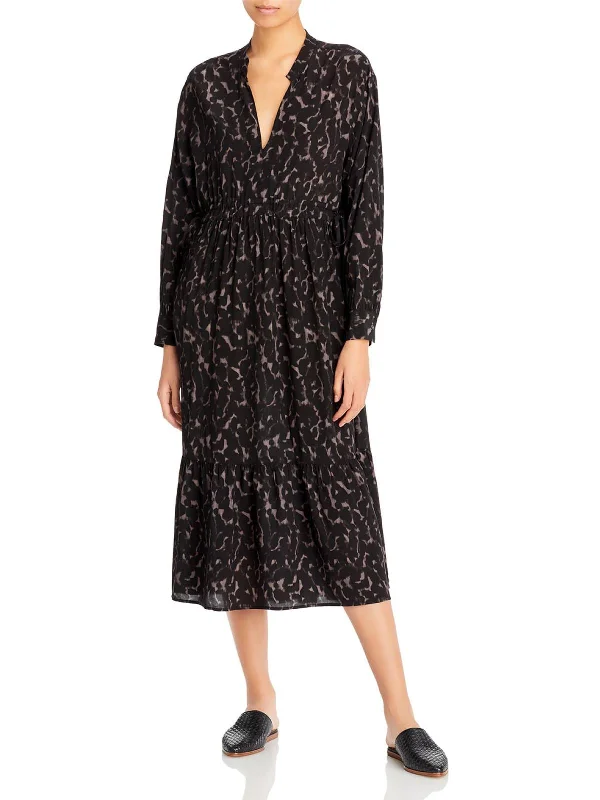 Maple Womens Animal Print Calf Midi Dress