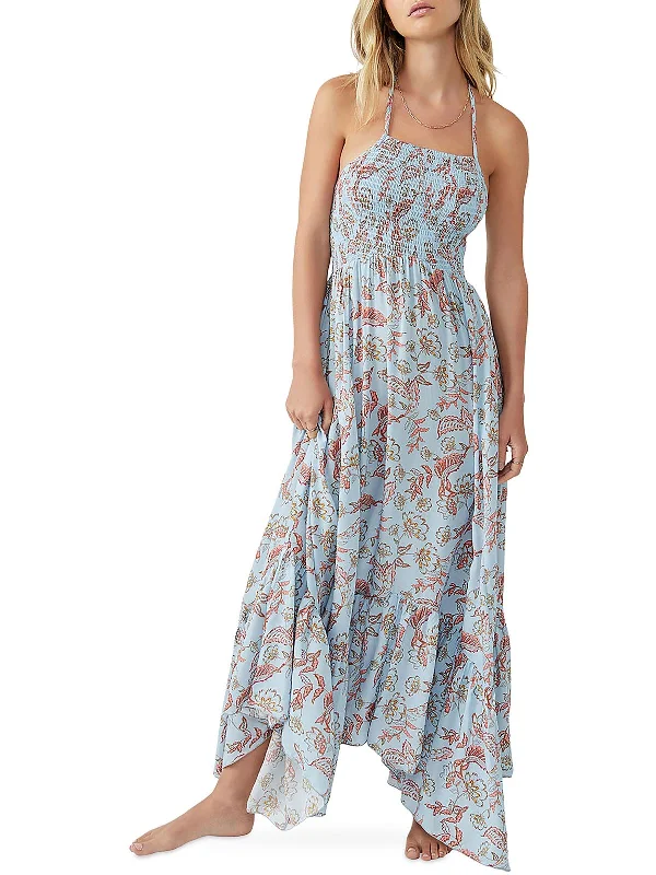 Heat Wave Womens Printed Smocked Maxi Dress