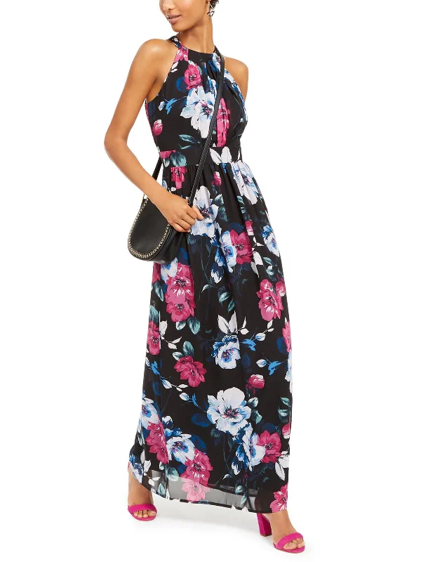 Womens Floral Halter Maxi Dress