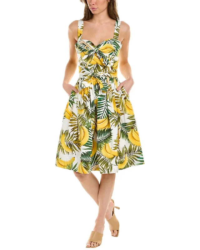 Oscar de la Renta Sweetheart Banana Print A-Line Dress