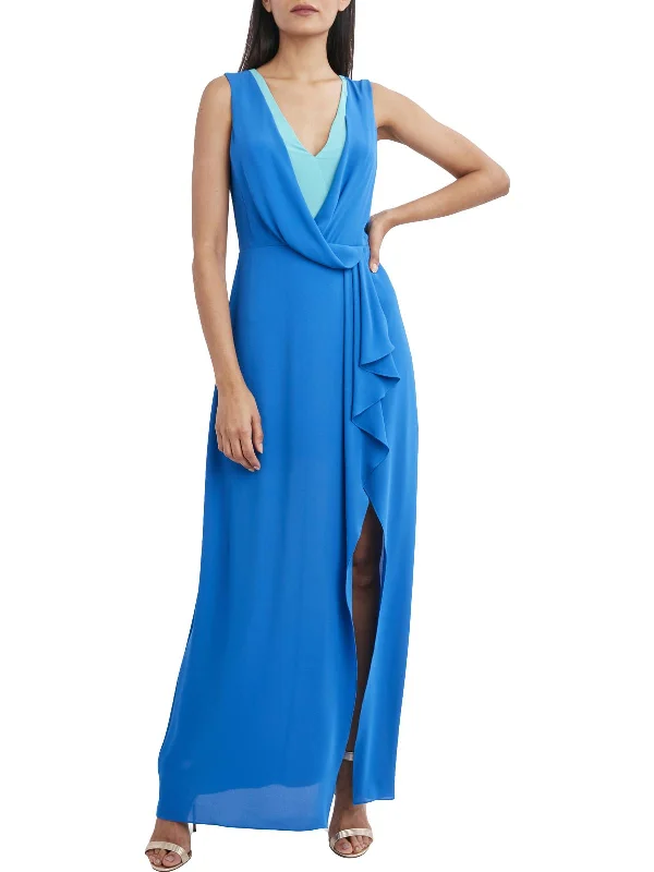 Womens Chiffon Faux Wrap Evening Dress