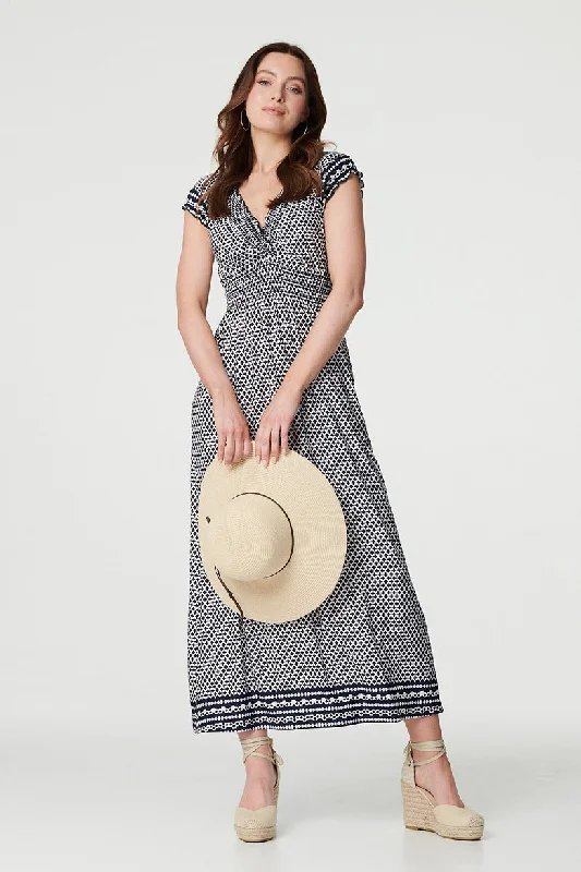 Geo Border Print Empire Maxi Dress